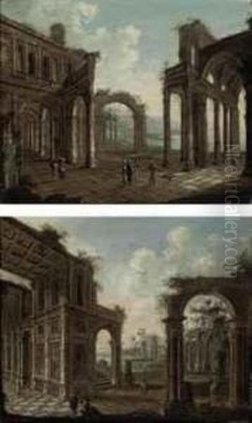 An Architectural Capriccio Of Classical Ruins With Travellers - view 1