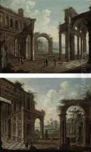 An Architectural Capriccio Of Classical Ruins With Travellers