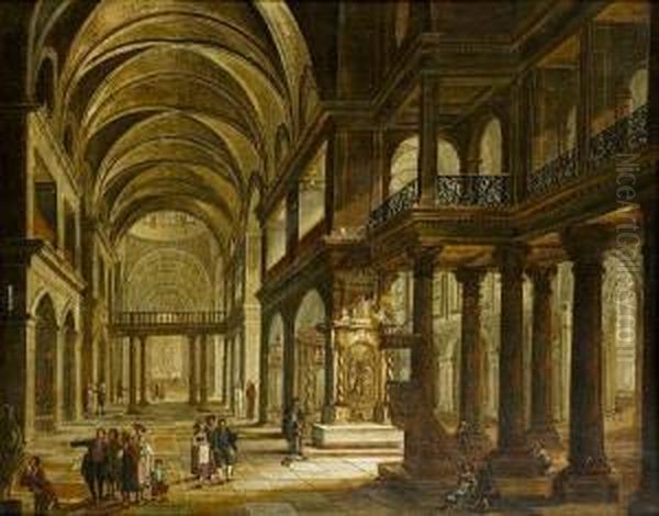 A Church Interior With Figures Praying - view 1