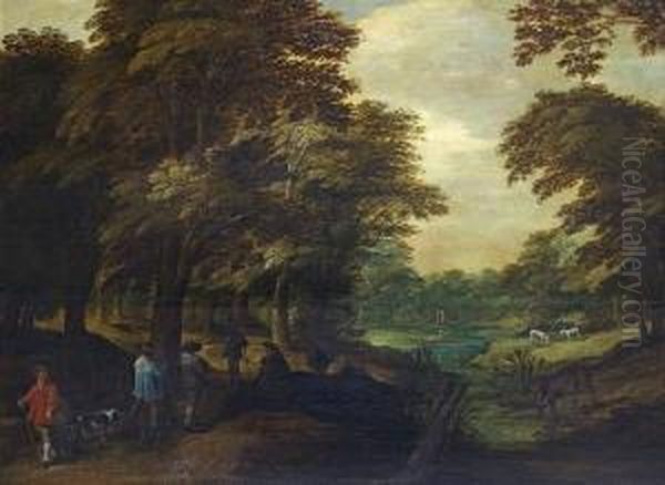 Waldlandschaft Mit Staffagefiguren Und Tieren - view 1