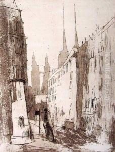 Stadtansicht Mit Litfassaule by Herbert Stockmann