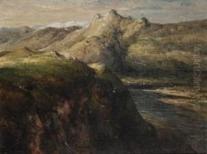 Mountainous Landscape With River by Ildephonse Stocquart