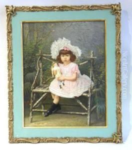 Madchen Mit Puppe Auf Birkenbank by Alois Stoff