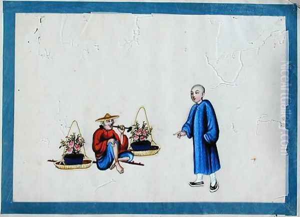 Old flower seller smoking a pipe, 1850s - view 1