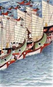 The Fleet Advance at Full Speed Towards Canthop Borey, illustration from the Cambodian Legend of 'Vorvong and Saurivong', collected by Auguste Pavie on his Mission in Indo-China, 1879-95 by Anonymous Artist