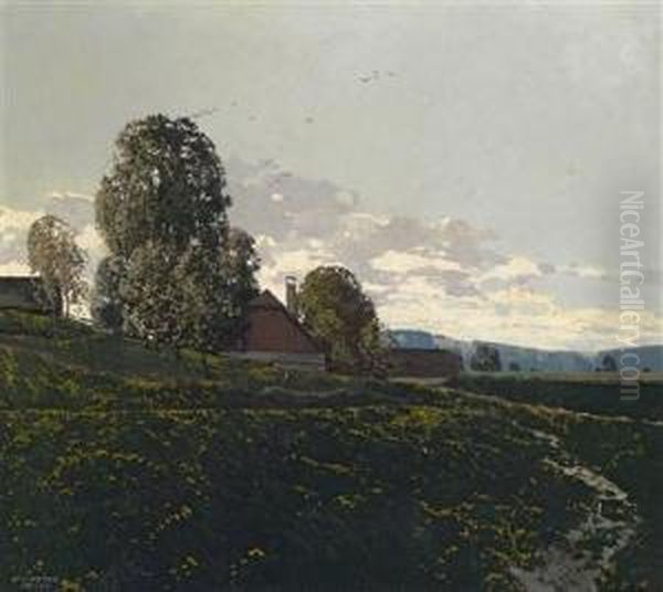 Meadow With A Farmhouse Surrounded By Trees In The Background - view 1