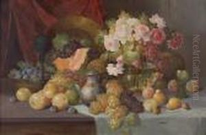 Groses Stillleben Mit Rosenvase Und Fruchten