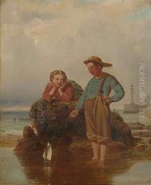 A Summer's Day On The Beach, Children Playing In A Rock Pool - view 1