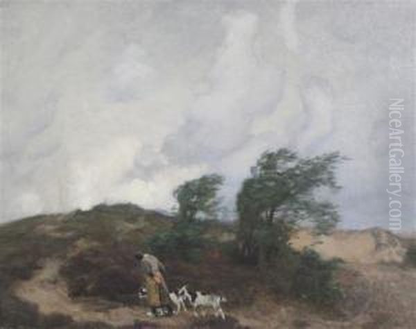 Goat Herder In A Windswept Landscape - view 1
