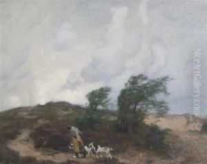 Goat Herder In A Windswept Landscape