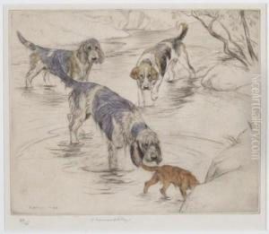 Otterhounds, English Foxhound And Terrier On A River by George Vernon Stokes