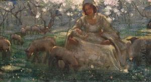 A Mother And Child In An Orchard