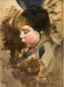 Studie Eines Kinderkopfes Mit Dunkelblondem Haar Unddunkler Mutze by Marianne Stokes
