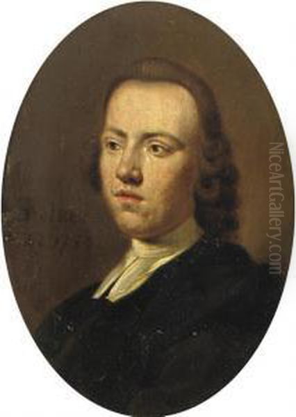 Portrait Of A Young Gentleman, Bust-length, In A Black Costume Witha White Collar - view 1