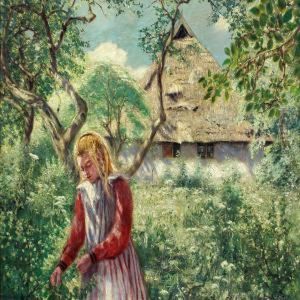 Girl Picking Flowers by Fritz Stoltenberg