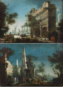 Capriccio Con Obelisco E Figure