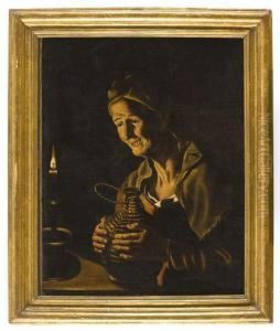 Anziana Con Fiasca Al Lume Di Candela by Matthias Stomer