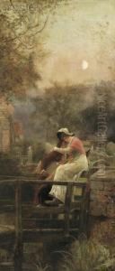 Lovers Embracing By Moonlight by Marcus Stone