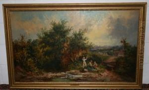 Mother And Children Collecting Blackberries - view 1