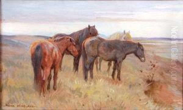 Ponies Grazing In A Coastal Landscape - view 1
