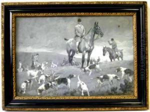 Scena Di Caccia Alla Volpe A Cavallo Con Cani by Frank P. Stonelake