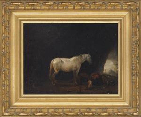 A Horse, Sleeping Peasant And Dog In A Cave - view 1