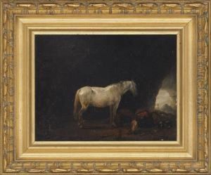 A Horse, Sleeping Peasant And Dog In A Cave by Dirck Willemsz. Stoop