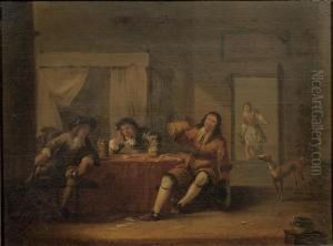 Elegant Figures Drinking And Smoking In A Tavern by Maerten Stoop