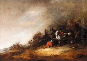 A Cavalry Engagement Before A Ruin by Maerten Stoop