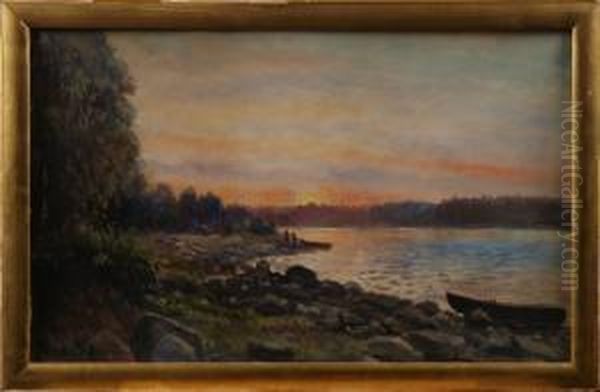 Insjolandskap Med Fiskare - view 1