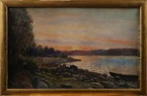 Insjolandskap Med Fiskare by Georg Stoopendaal