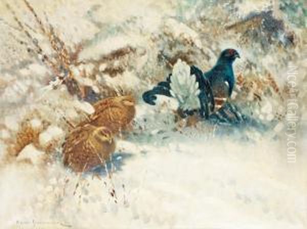 Winter Landscape With Blackcock And Hens - view 1