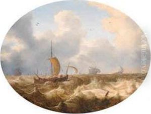 A Smalschip Running Before The Wind Offshore, Other Shippingbeyond, As A Storm Approaches by Cornelis Stooter
