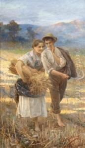 Boy And Girl In Field by Augusto Guglielmo Stoppoloni