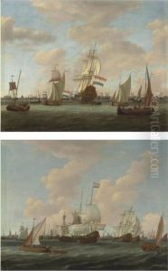 Dutch Shipping In Choppy Waters, A Port Beyond by Abraham Storck