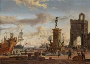 Orientaux Dans Un Port Mediterraneen by Abraham Storck
