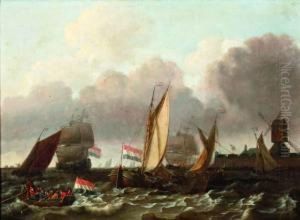 Schepen Onder Nederlandse Vlag Bij Een Havenhoofd by Abraham Storck