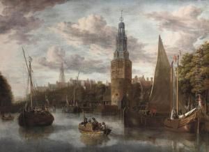 The Embarkation Of The Troops Near The Montelbaanstoren At The Oudeschans, Amsterdam, The 'scheepjesbrug' To The Left And Thezuiderkerk In The Distance by Jacobus Storck