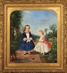 Young Boy And Girl In A Garden