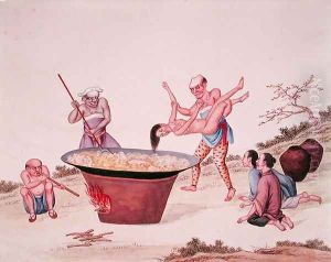 Plunging a woman into boiling water