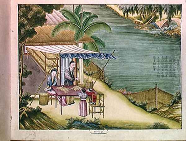 Sorting the Cocoons, from a book on the silk industry - view 1