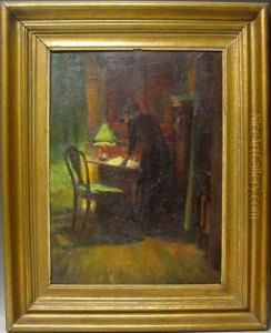 Interieur - Frau Beim Lesen An Einem Sekretar by Paul Storm