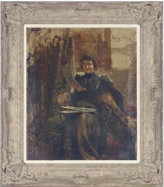 Seated Woman In A Studio Looking At Drawings - view 1