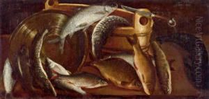 Fischstillleben Mit Gefasen Und Einem Messer