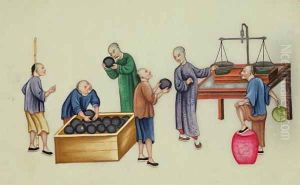 Chinese dealers testing and weighing opium, from 'The Evils of Opium Smoking'