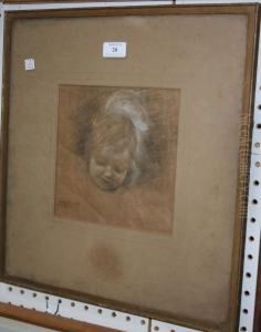 Portrait Study Of A Baby'shead by Edward William Stott
