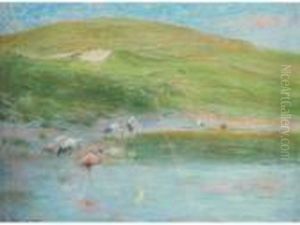 African Landscape With Flamingos And Pelicans At A Lakeside
