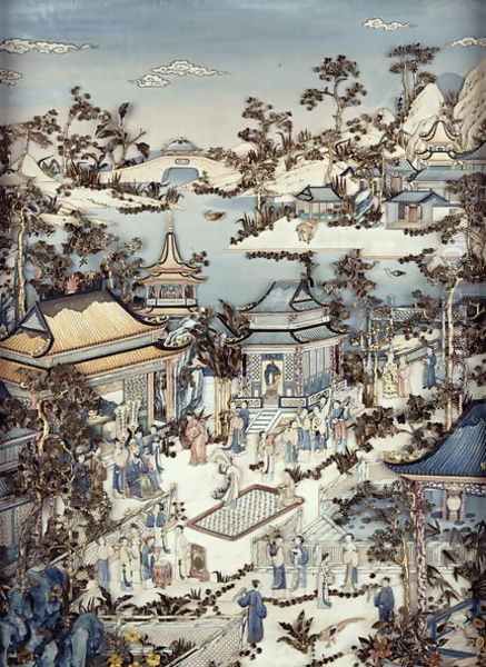 Panel depicting a dignitary with attendants watching a female dancer, Qianlong period, 1736-95 - view 1