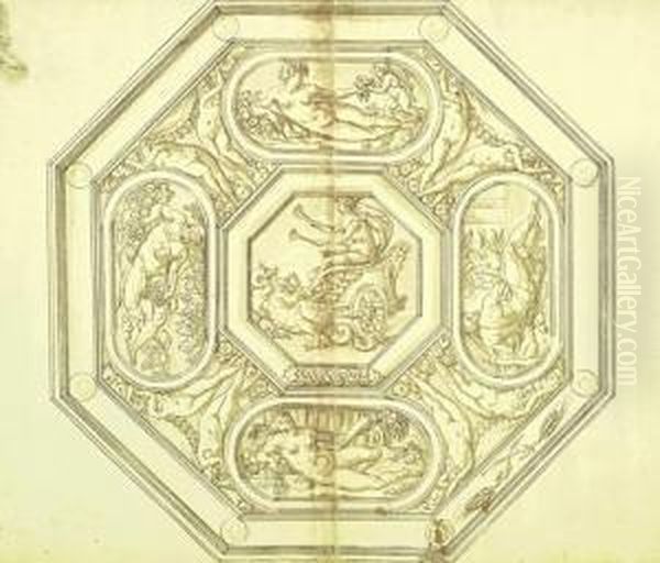 Design For An Octagonal Tray With The Four Seasons And Ceres In Her Chariot - view 1