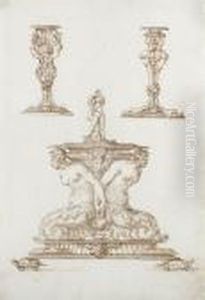 Candlesticks And A Coveredsalt Cellar Resting On Turtles